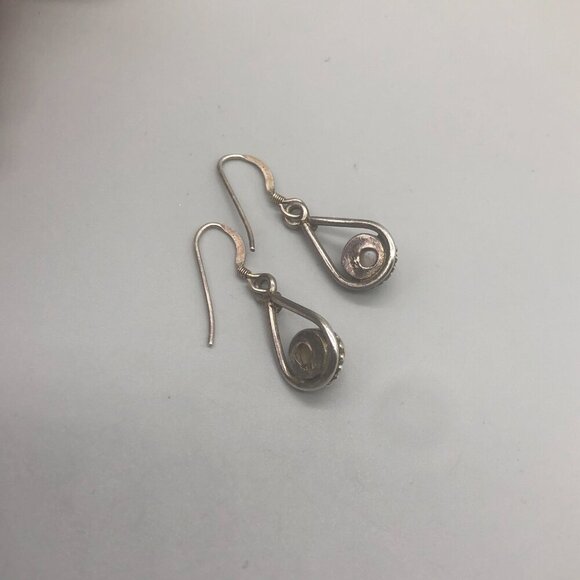 Sterling Silver Earrings Faux Pearl Teardrop Dangle Pierced Dainty 1" - Picture 4 of 8